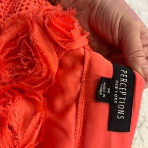 Perceptions New York shirt dress with rosette at neck 14 Coral